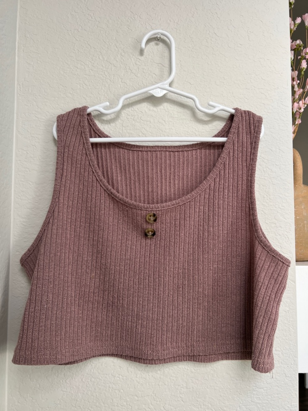Ribbed Cropped Tank Top in Dusty Rose